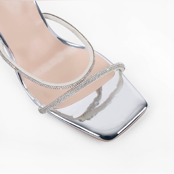 Lace Up Ankle Strappy Open Toe Knee High Adjustale Sparkly Strap Heeled Sandals - Picture 6 of 7